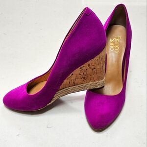 Franco Sarto Pink Magenta Suede Cork Wedge Sandal Shoes 8.5M Boho Platform